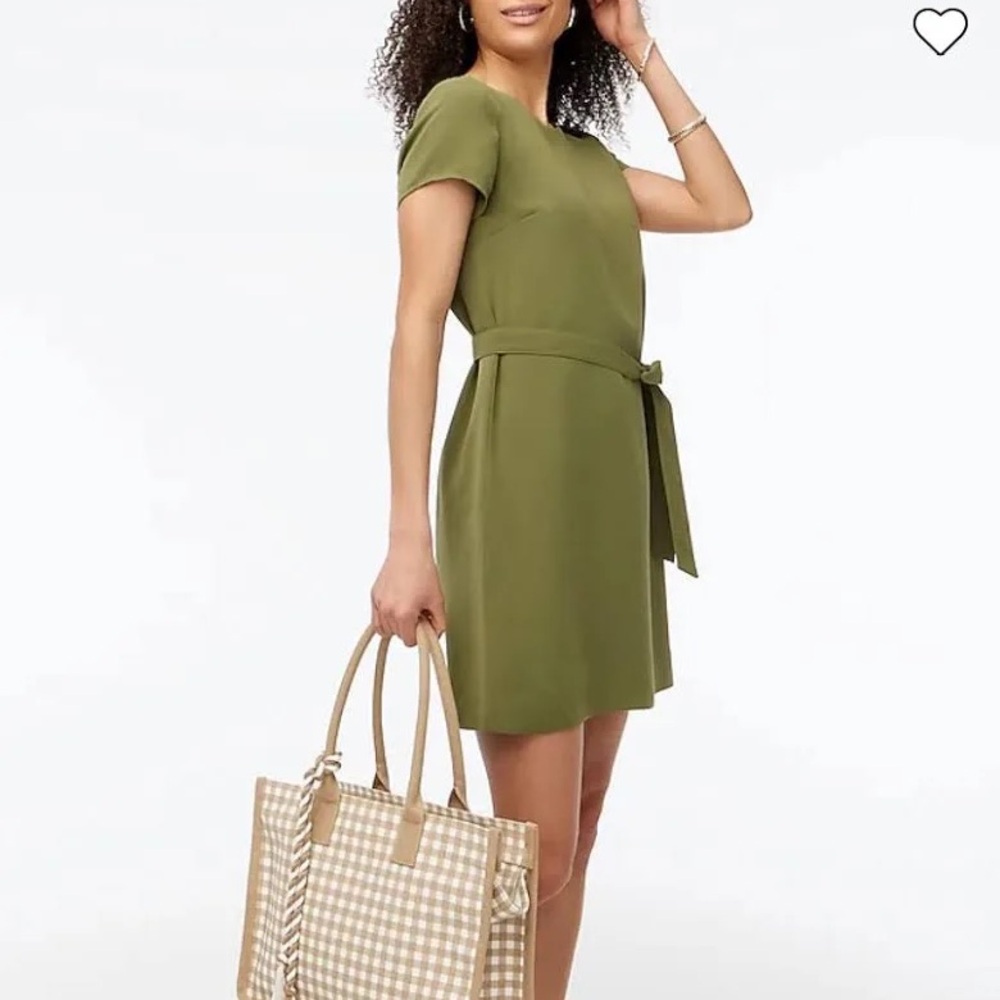 J. Crew Factory Olive Green Short Sleeve Belted Suiting Dress Size 10 Petite